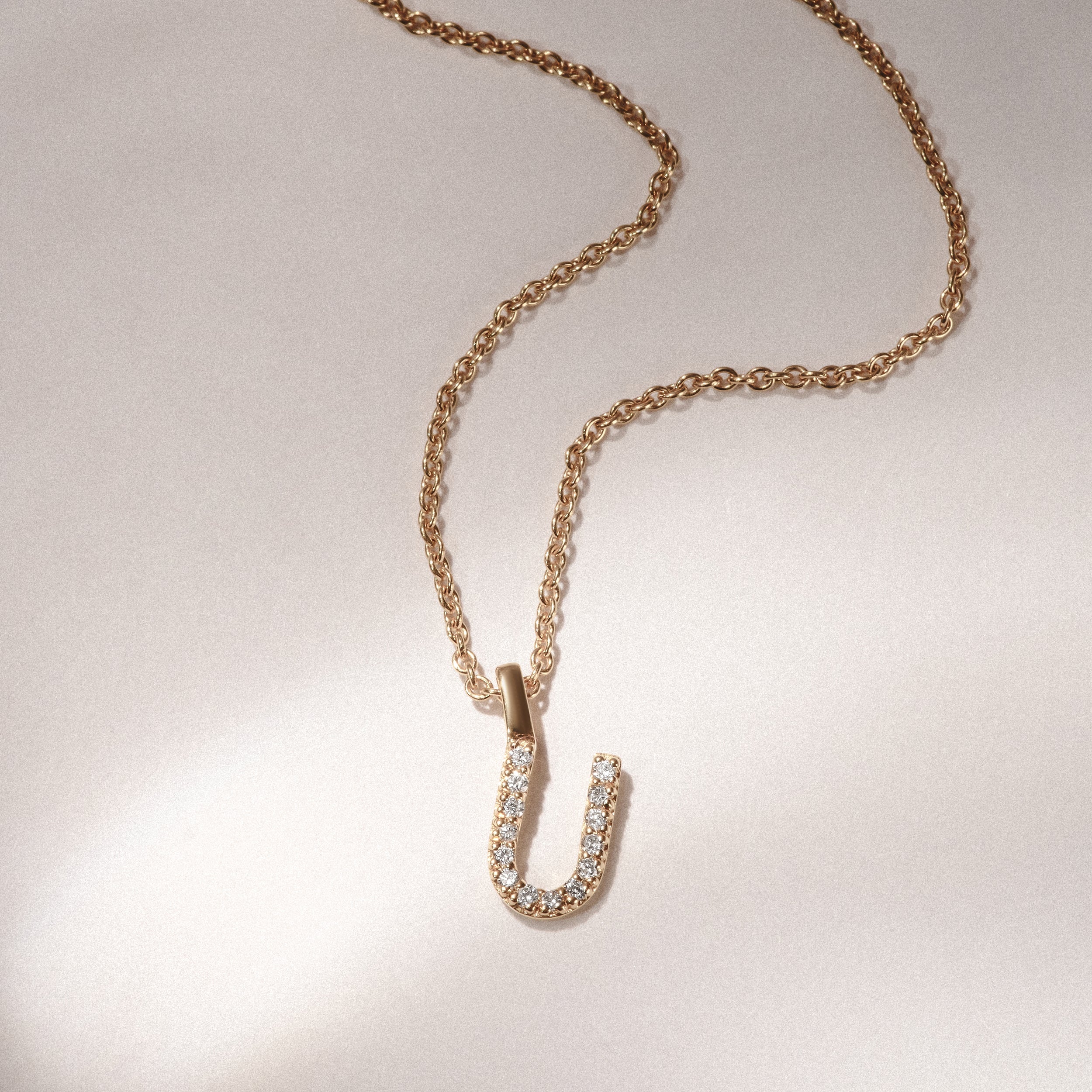 Love Letter Initial U Lab Diamond Necklace set in 9K Yellow Gold